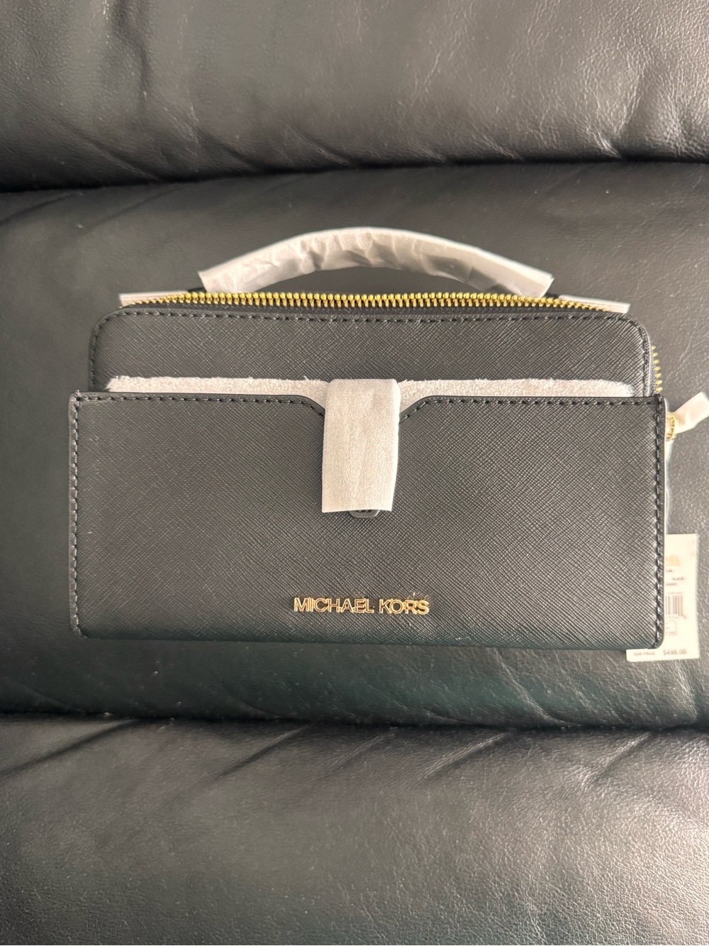 CAMERA CROSSBODY BAG Michael Kors Black Saffiano Leather Double Zip Card Case